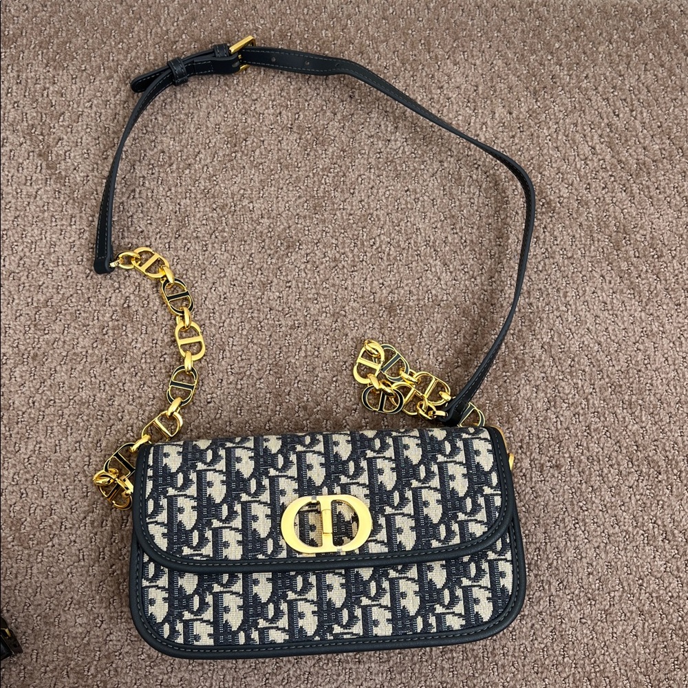 Cute Navy and Gold Chain Monogram Bag Purse